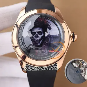 Nuovo 47mm Bubble Clown design quadrante automatico orologio da uomo L390/03340-390.101.95/0371 cassa in oro rosa cinturino in caucciù orologi da uomo TWCM Timezonewatch E57C6