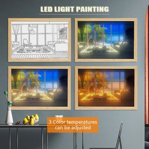 Paintings LED Decorative Light Painting Bedside Picture Style Creative Modern Simulate Sunshine Drawing Night Light Gift 230621