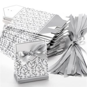 Wstążka ślubne pudełko papierowe pudełko kreatywne złotą srebrną wstążkę weselne uprzejme imprezowe prezent na giełdowe pudełko papieru 10 pudełka pudełka