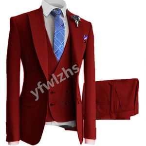 Customize tuxedo One Button Handsome Peak Lapel Groom Tuxedos Men Suits Wedding/Prom/Dinner Man Blazer Jacket PTwo Buttonsants Tie Vest W1269