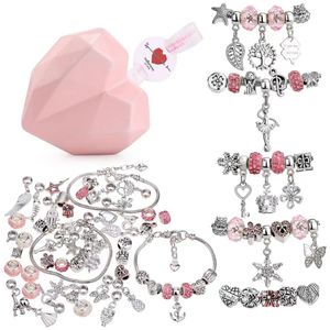 DIY Love Box Charm Bracelet Making Kit, Silver Plated Snake Chain Beaded Bracelet Set for Girls and Children