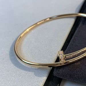 Fine Nail bangle diamonds Sterling Silver Hollow Tube Elastic bangle bangles designer T0P official reproductions size 16-18CM exquisite gift with box 011
