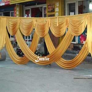 Wedding Backdrop Drapes - 6M Ice Silk Fabric Gold Swag Stage Party Decor