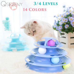 3/4 Níveis Cat Toy Tower Training Diversão Plate Kitten Tower Tracks Disc Cat Intelligence Diversão Triple Disc tumbler