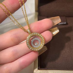 2023 lovely cute pendant Necklaces long gold thin stainless steel chain silver crystal diamond double rings design Women necklace with dust bag and box