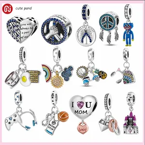 925 silverpärlor charms passar pandora charm mamma hjärta pärla kram handhänge charm set diy fina smycken