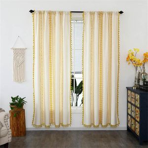 Cortinas de cortina para sala de estar quarto cozinha decoração de casa semi blackout estilo americano geométrico com borla amarelo