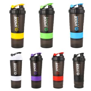 Water Bottles 3 Layer Shaker Bottle Protein Mixing Shake Cup Sports Fitness 550ml Scaled Plastic with Medicine Box 230621