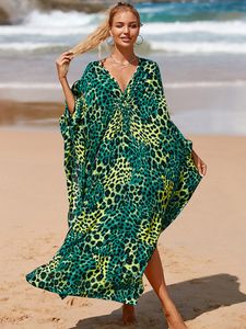 女性のためのビーチカフタンファッションvネックリンクルマキシドレス印刷された入浴スーツロングチュニックパレオエレガントなカバーアップトップ