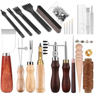 Hantverksverktyg Kraball Leather Craft Tool Leather Working Kit med sömnadsstygn Groover Awl Metal -knappen Snaps för läder som gör 230621