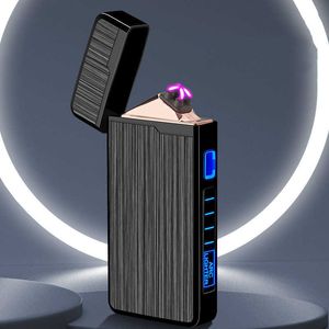 New Electric Lighter Metal Windproof Pulse Flameless Plasma USB Rechargeable Dual Arc LED Power Display Men's Tools AJXS