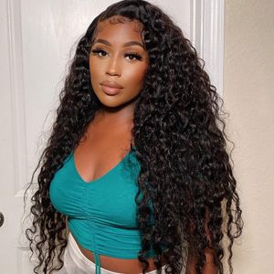 13X6 180 Density Deep Wave 30 32 34 Inch 13x4 Lace Front Human Hair Wig Brazilian Transparent Frontal Glueless Curly Wig Remy