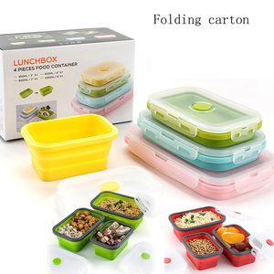 Bento Boxes 4Sizes Silicone Collapsible Lunch Box Food Storage Container Colorful Microwavable Portable Picnic Camping Rectangle Outdoor 230621