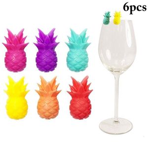 Altre Forniture per Feste Evento 6pcs Silicone Marcatore per Bicchiere di Vino Rosso Creativo Ananas Marker Fascino Bicchiere di Identificazione Etichette per Coppe Tag Segni per Festa 230621