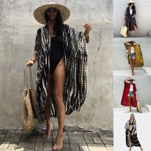 Irregular Print Cardigan Women Black Tie Dye Kimono Swimsuit Beach Cover Ups for Swimwear Beachwear Outfits Summer Dress