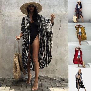 Cardigan con stampa irregolare Donna Kimono nero tie-dye Costume da bagno Copricostume da spiaggia per costumi da bagno Abiti da spiaggia Abito estivo