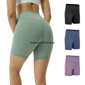 LL New Women's Yoga Leggings Double Face Brushed Nude High Waist Hip Lifting Running Sports Fitness Yoga Sports Women's Quarter Shorts