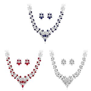 Orecchini da donna con collare in cristallo con strass, collana, orecchini, set di gioielli per feste di nozze, pendenti con collane, set di orecchini pendenti