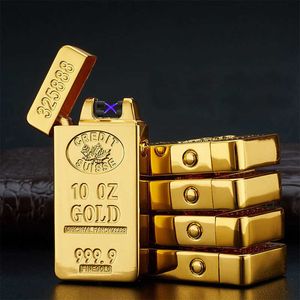 Novo Hot Double Arc Plasma Isqueiro Dourado Tijolo Dragão Eletrônico Isqueiros Duplos Escultura a Laser USB Recarregável Cigarro GGPI