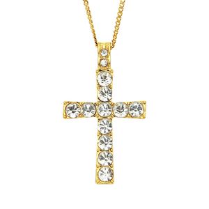 Hip Hop-rappare Shiny Diamond Pendant Necklace Crucifix Pendant Street Personlighet Creative Micro-Inset Full Zircon Jewelry 60cm Halsband 1362