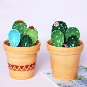 Mätverktyg Creative Cactus Ceramic Measuring Cups and Spoon Baking Scale Measuring Spoon Hushåll Kök Salt Sugar Spoon Tabellery för 230621