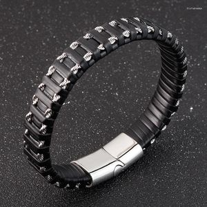 Charm Bracelets Bracelet Men Leather Titanium Steel Bangles Magnetic-clasp Cowhide Braided Trendy For Male Armband Pulsera HombreCharm Raym2