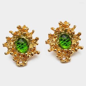Studörhängen jbjd guldpläterad grönt glas oregelbundna geometriska genomborrade kostym smycken vintage för lady girl