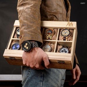 Titta på lådor Bobo Bird Wood Wrist Display Box Customizable Pu Leather Case Jewelry Storage Organizer 4 6 8 10 Slot