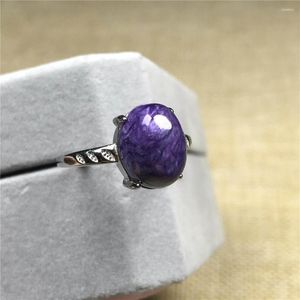 Cluster Rings Natural Purple Charoite Stone Ring Jewelry Woman Lady Man Love Gift Crystal 12x9mm Oval Beads Silver Adjustable
