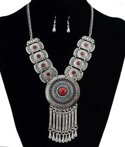 Collana Orecchini Set 2023 Nappa Bohemien Esagerata Vintage Turchese Lunga Catena Maglione Per Donna