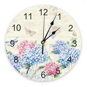 Wall Clocks Hydrangea Flower Dragonfly Vintage Clock Modern Design Living Room Decoration Kitchen Silent Home Decor