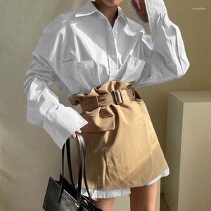 Camicette da donna HOUZHOU Camicie bianche oversize vintage da donna Eleganti signore da ufficio Moda coreana Bf Style Cardigan lungo estetico femminile
