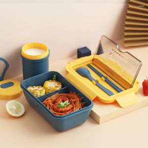 Servis uppsättningar Microwave Lunch Box Leakproof Bento Wheat Straw Container med fack Lunchlådor