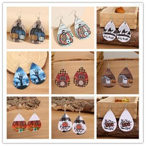 Dangle Earrings Halloween Pumpkin Pu Leather Teardrop For Women Turkey Thanksgiving Day Holiday Fall Jewelry Collection