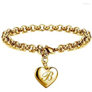 Pulseiras Link LETAPI Charme Inicial Ouro Aço Inoxidável Coração 26 Letras Alfabeto Pulseira Para Mulheres Meninas Crianças Presentes