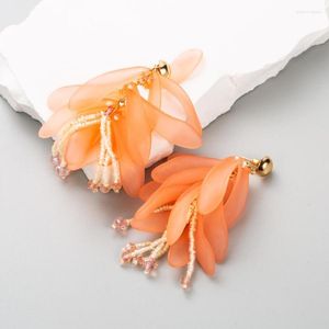 dangle earrings紫色のオレンジ樹脂の花びらのための女の子の手作りの種ビーズトレンドエレガントなジュエリーアクセサリー