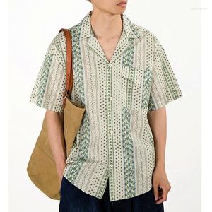 Blusas Femininas de Alta Qualidade Streetwear Retro Ivy Floral Listrado Camisa de Botão Masculino Feminino Tops de Manga Curta Solto Verão Praia Casual Grande