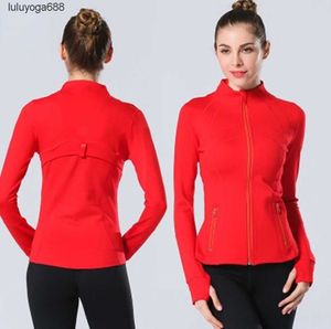 Neue 23ss lululemens Yoga Define Jacke Damen Solide Sport Atmungsaktive Mantel Langarm Modemarke Taschen Gym Shirt Tops Laufoutfit Sportbekleidung Yoga-T-Shirts