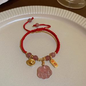 Braccialetti con ciondoli Cute Jade Pink Geometric Pixiu Red Rope Bracciale Accessori per mani coreane Moda Estetica Amicizia Gioielli 2023