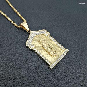 Pendant Necklaces Hip Hop Rhinestones Paved Bling Iced Out Stainless Steel Virgin Mary Pendants For Men Rapper Jewelry Drop