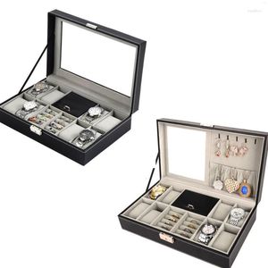 Scatole per orologi Scatola in pelle PU Espositore per gioielli Cassetto portaoggetti Organizer per custodia con serratura 8 slot Vassoio per anelli con lucchetto Regali