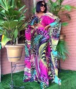 Women's Two Piece Pants 2023 Top Fashion 2 Set African Dresses For Women Sets Chiffon Print Long Abaya Loose Suit Vestidos
