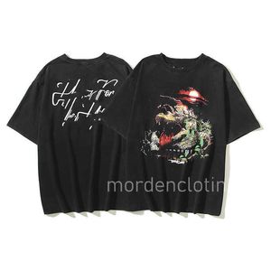 Mäns korta ärm American High Street Giant Alligator Crack Tryckt vintage tvättvatten för att göra gamla retro mäns och kvinnors lösa stora storlek korta ärm t-shirts