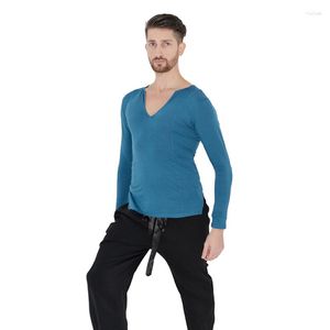 Stage Wear Latin Dance Top per uomo con scollo a V Salsa Dancewear Samba Costume Tap Abbigliamento manica lunga Outfit Abbigliamento americano JL2392