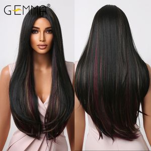 Cosplay Wigs GEMMA Long Straight Brown Dark Brown Synthetic Wigs Brown Red Highlight Wigs for Women African Daily Heat Resistant Natural Hai 230621