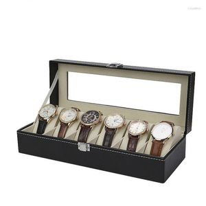 Titta på lådor Portable Leather Box Women Watches 6/10 Slots Case Organizer Jewelry Storage Manliga män Holder Display Display