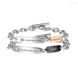 Charm Bracelets Custom Couple CZ Stainless Steel Toggle-Clasp Wrist Gift For Anniversary Birthday Men Woman Sister Jewelry Raym22