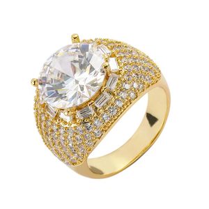 Through diamond tester, men's rap rock style copper inlaid with white stone ring, hip-hop pigeon egg, 18K gold, men