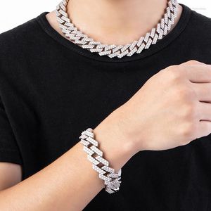 Link Bracelets 18mm 2 Rows Cubic Zircon Miami Cuban Bracelet Curb Chain Rock Jewelry Solid Back Men's Hip Hop