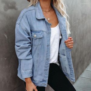 Women's Jackets Women Denim Jacket 2023 Autumn Winter Oversize Washed Blue Jeans Coat Turn-down Collar Outwear Bomber Plus Size